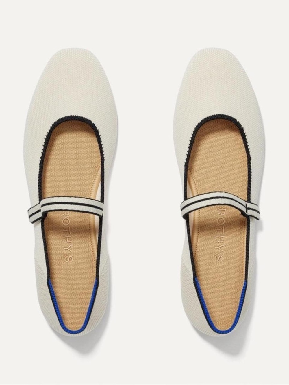 Rothy's Cream Mary Jane Flats with Black Trim